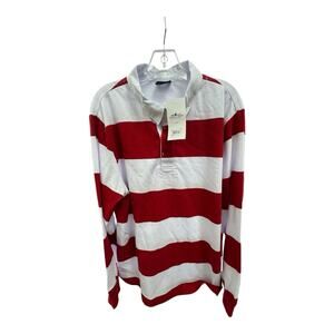 NWT Vintage Charles River Rugby Shirt Men's L Red White Striped Long Sleeve Y2K